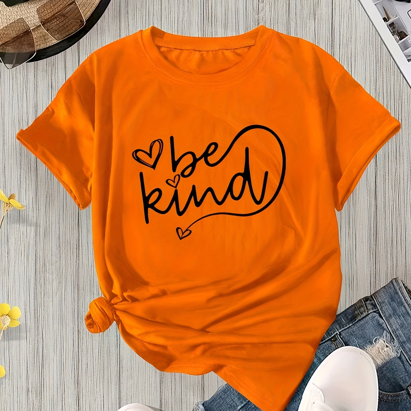 

Letter Print Round Neck T-shirt, Women' Sports Trendy Short Sleeve T-shirt, 2024