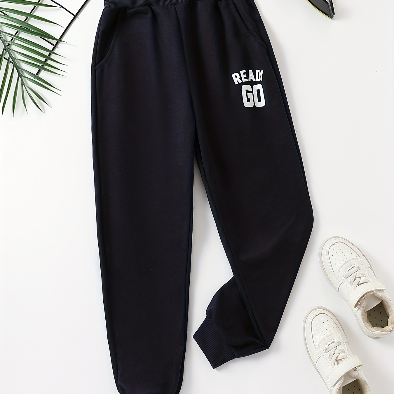 Trendy READY GO Letter Print Thin Casual Pants, Elastic Waist Jogger Pants, Comfy Casual Trousers, Boy's Clothes For Spring Fall, As Gift