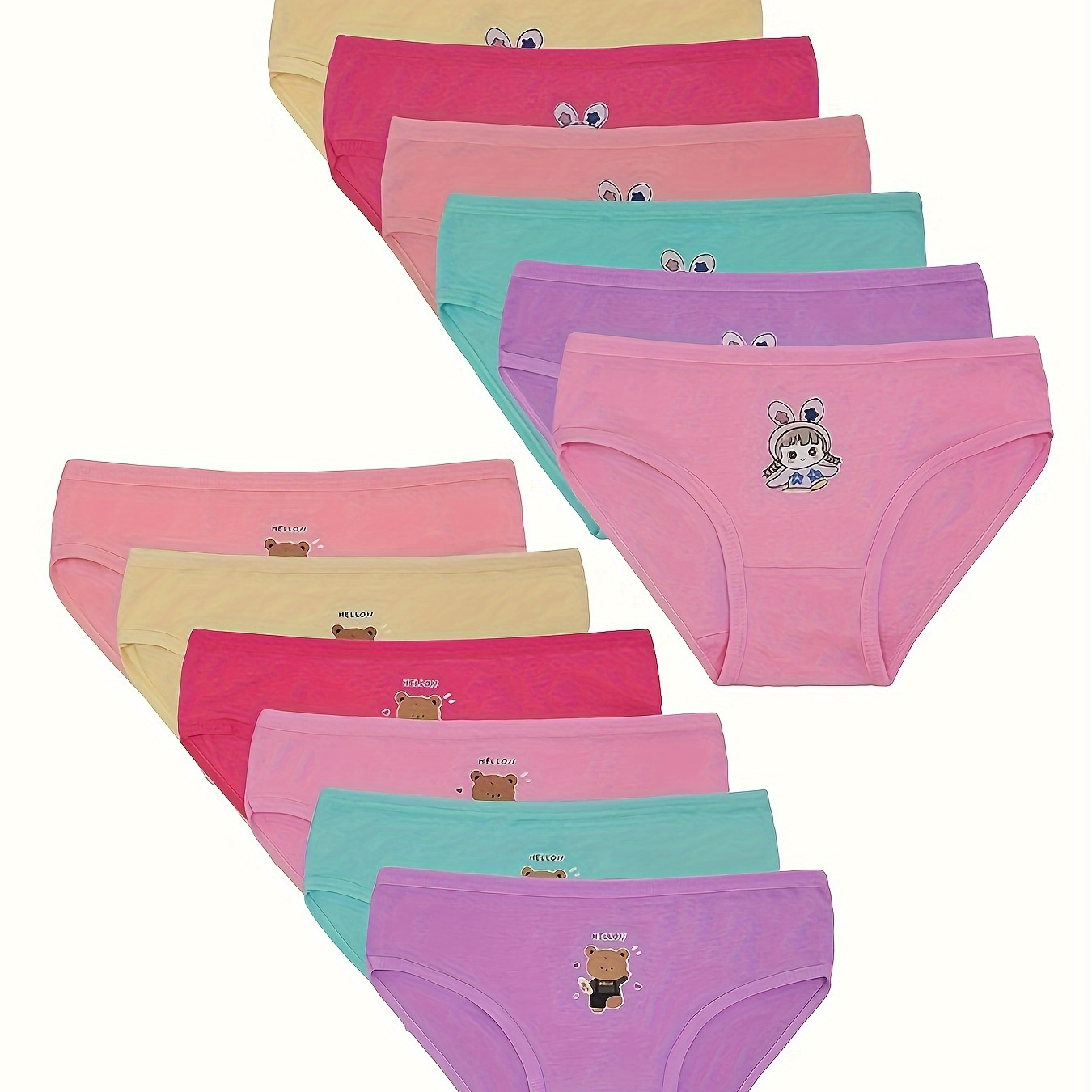 

12pcs Toddler Girls Cotton Briefs Cartoon Print Cute Bottoming Underwear Comfy Breathable Panties