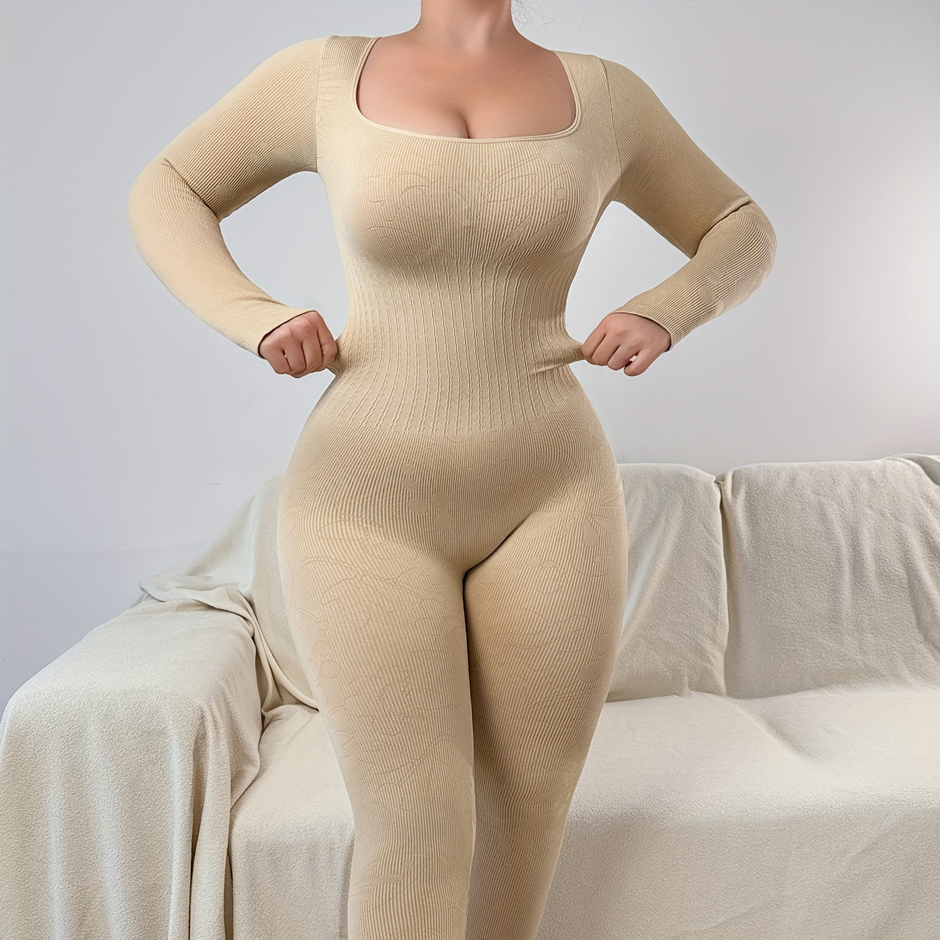 

Seamless Full- Jumpsuit - High Support, Smooth & Comfortable, Invisible Underwear For Casual Attire And , Enhances Natural , Ribbed Texture, , Nylon/spandex , Hand Wash Only