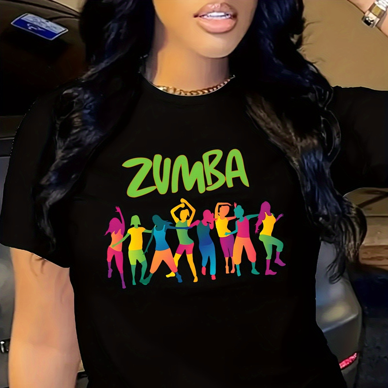 

Zumba Letter Print T-shirt, Short Sleeve Crew Neck Casual Top For Summer & Spring, Women's Clothing