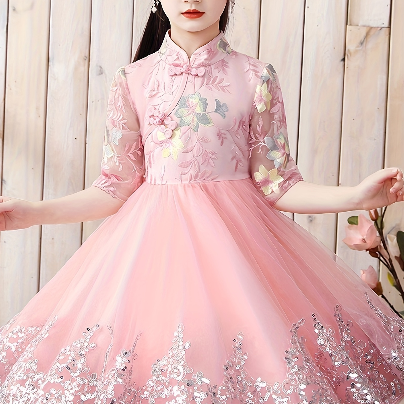 Elegant Girls' Summer Chinese Style Cheongsam Dress