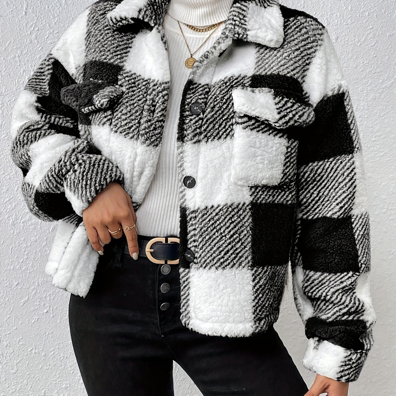 

Pattern Button Front Jacket, Long Sleeve Jacket For Spring & Fall, Women's Clothing