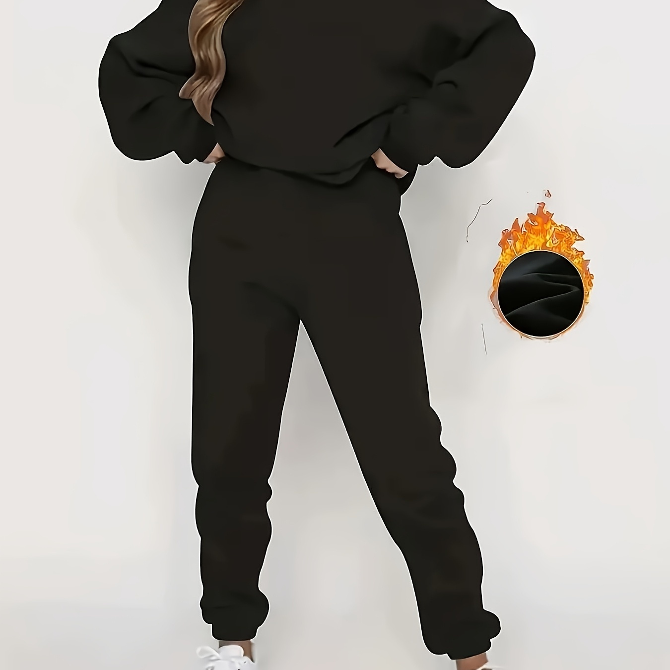 

Women' Casual Solid Color Round Neck Sweatshirt Set, Fashion Casual Sportswear Set