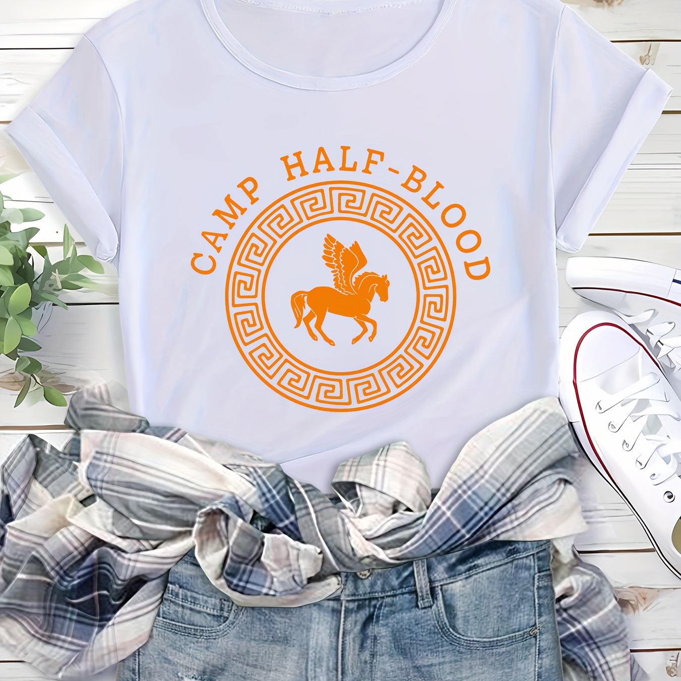 

Camp Half-blood Graphic Tee, Women's Casual Summer T-shirt, Breathable Versatile Top For Daily Wear