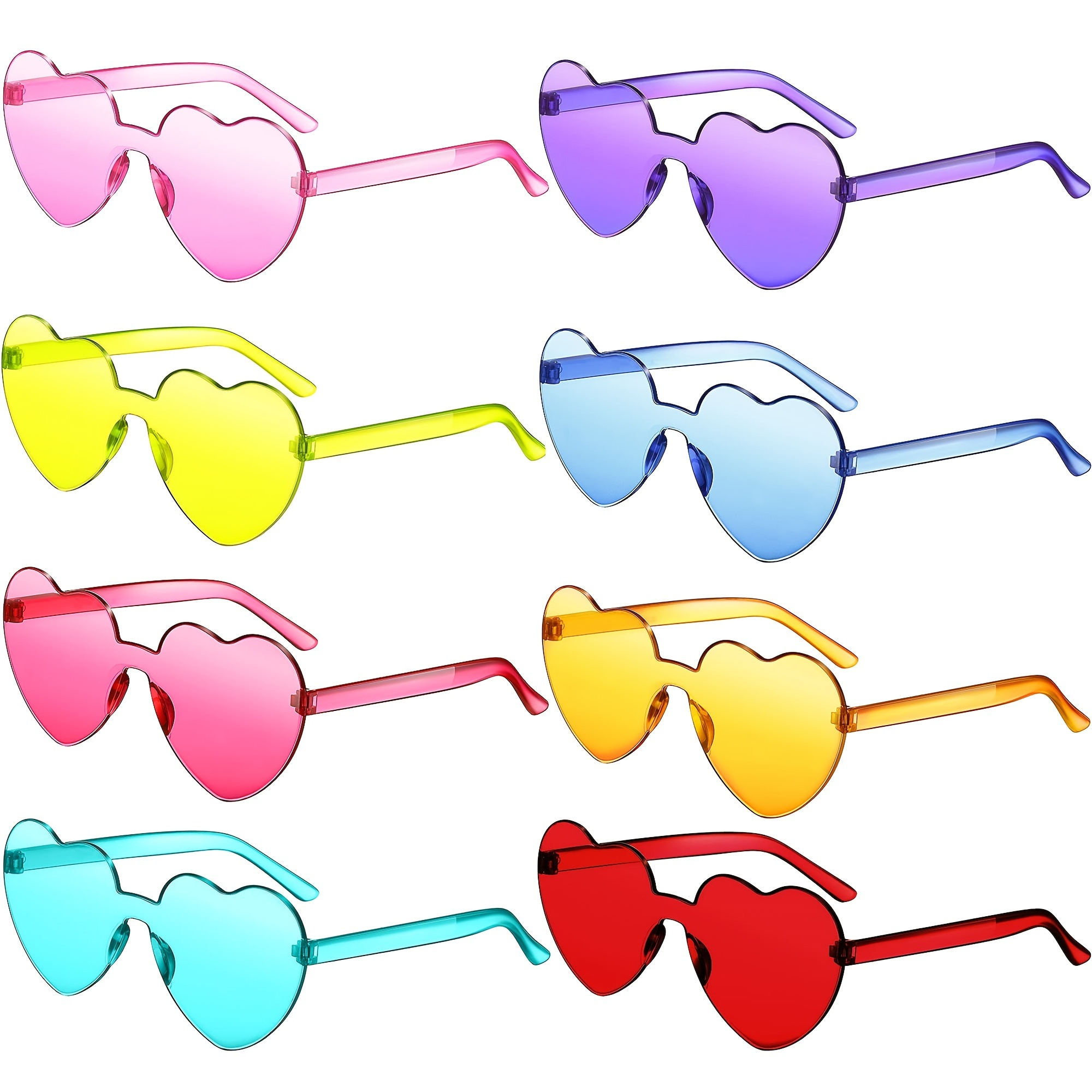

8pcs Rimless Fashion Glasses Heart Shaped Frameless Glasses Trendy Transparent Candy Color Eyewear For Party Favor
