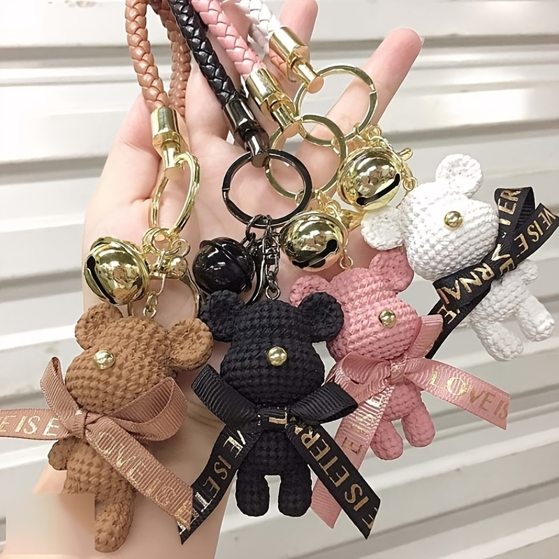 Cute Rabbit Key Chain Resin Bow Bell Rabbit Keychain Weaving Doll