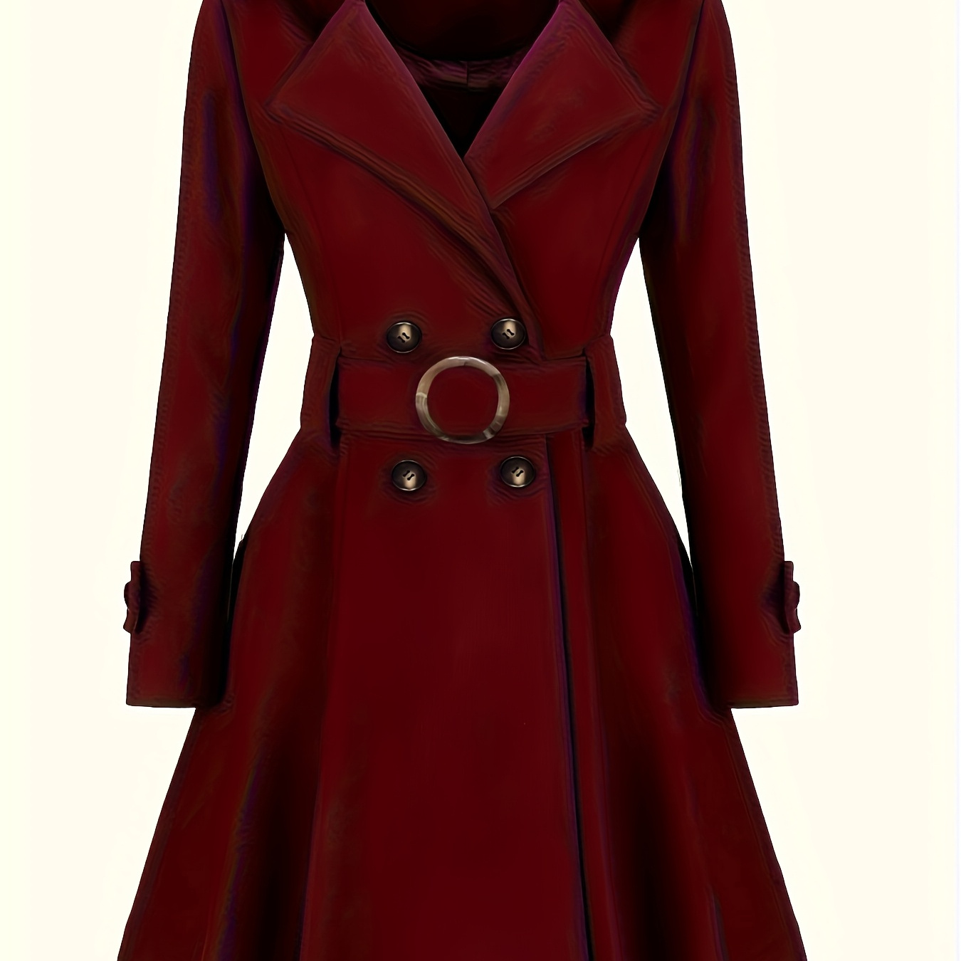 

Double-breasted Belt Lapel Coat, Elegant Thermal Solid Long Sleeve Long Length Coat For Fall & Winter, Women's Clothing