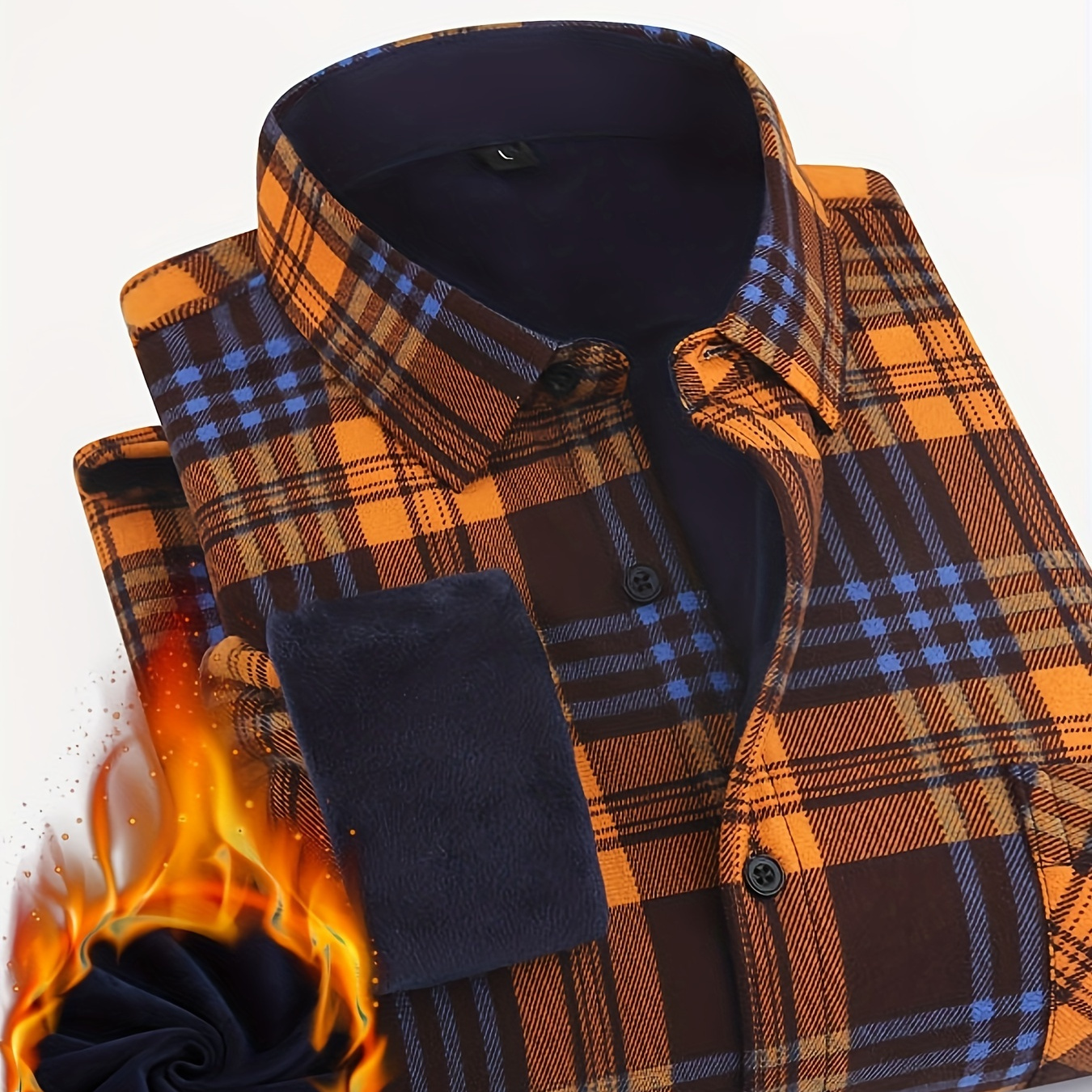 

Men's Fleece Plaid Turndown Collar Long Sleeve Shirt, Trendy Comfy Warm Shirt For Autumn Winter