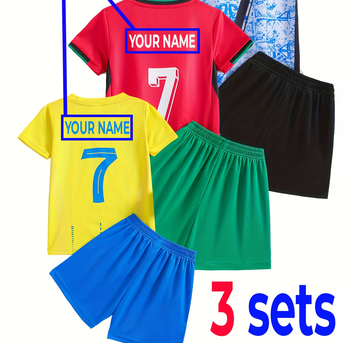 

3- Customizable Boys' Uniforms, -dry Polyester Sportswear Personalized , Round , Regular Fit - /summer Athletic Outfit, For