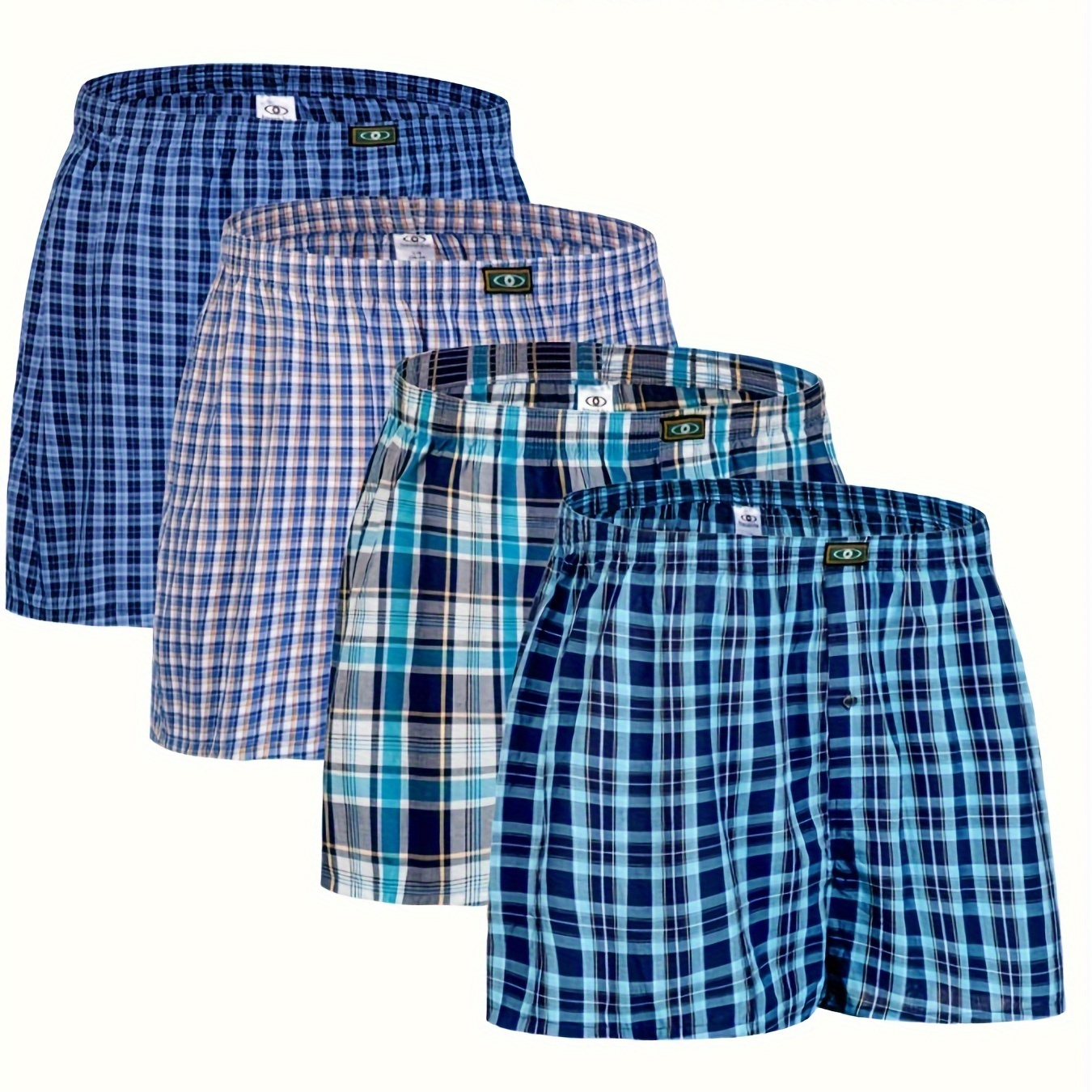 

4pcs Mixed Color Men's Underwear Woven Weaved Boxer Briefs 100% Cotton Non-stretch Classic Plaid Shorts For Men