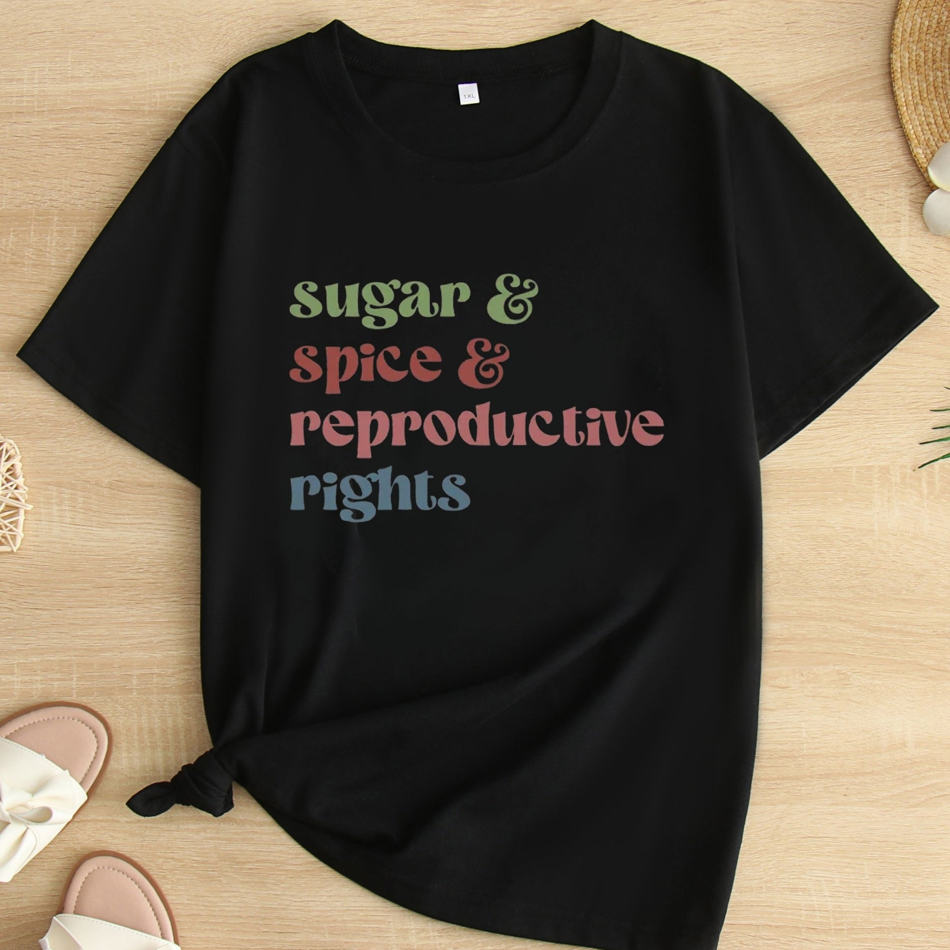 

Plus Size Sugar Letter Print T-shirt, Casual Crew Neck Short Sleeve T-shirt, Women's Plus Size clothing