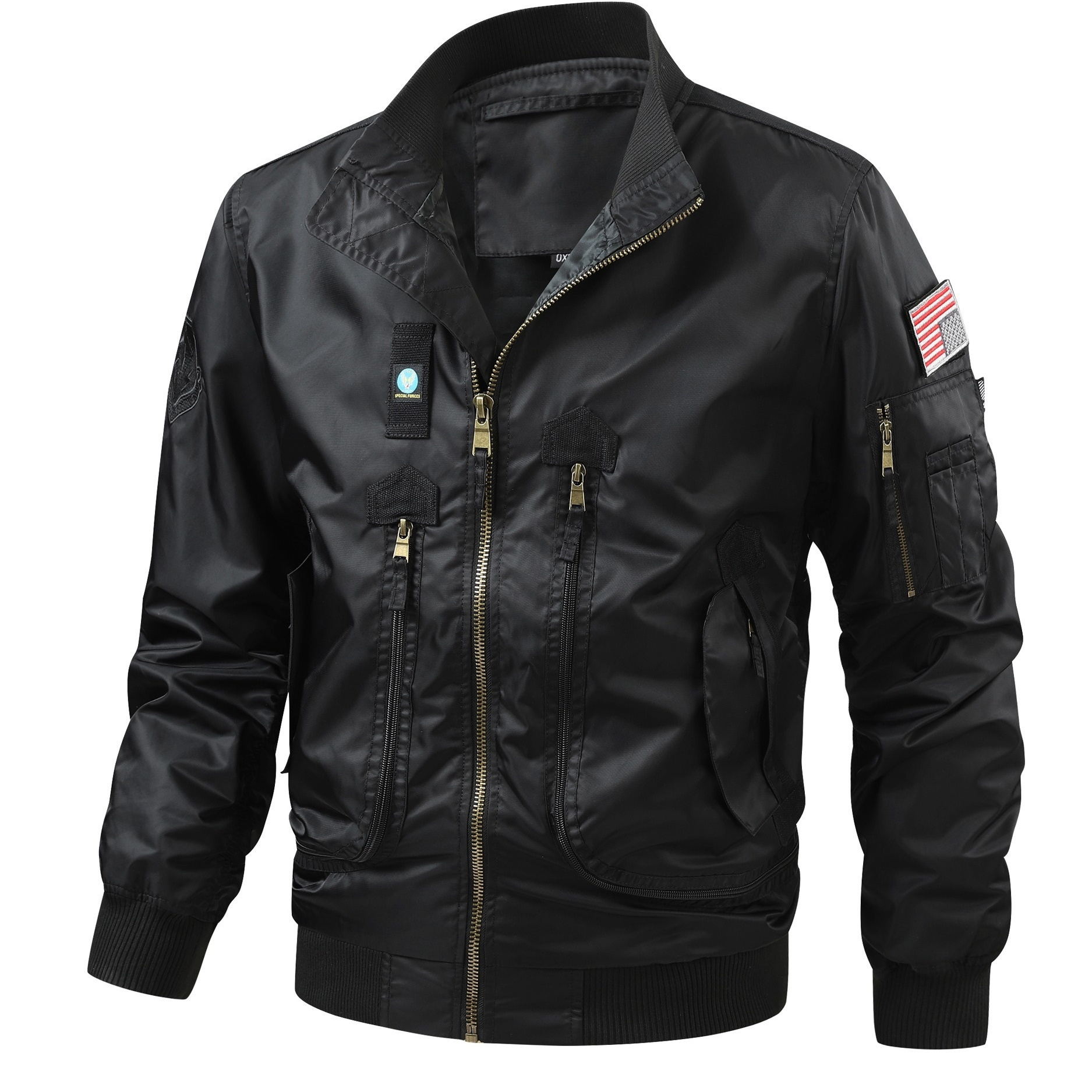 

Men's Plus Size Flight Jacket, Single-layer Bomber Jacket, Lightweight Zip Up Outerwear With Pockets And Ribbed Cuffs