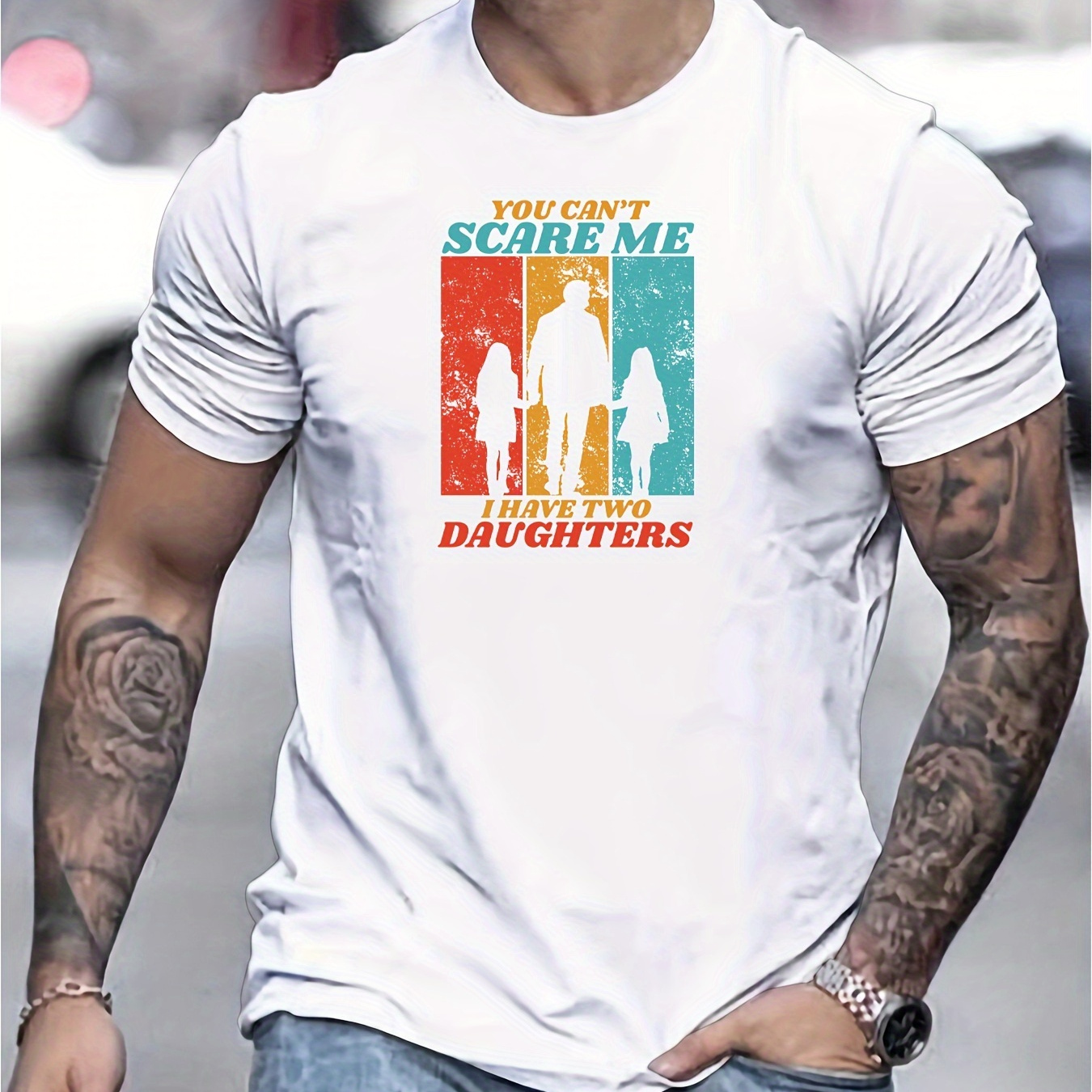 

Men's Dad And Daughters Print T-shirt, Casual Short Sleeve Crew Neck Tee, Men's Clothing For Outdoor