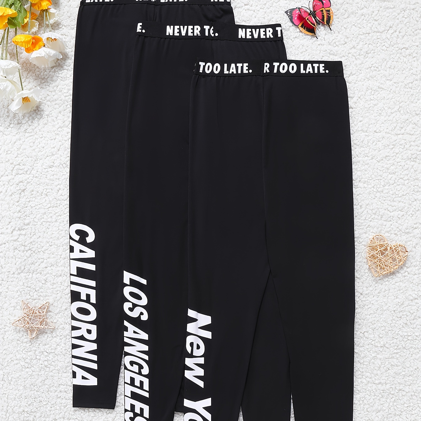 

3pcs Girls Comfy Slim Letter Print Activewear Yoga Pants Set Comfy Leggings Outdoor Sports Gift