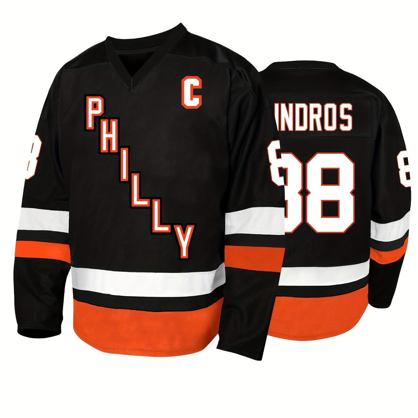 

Men's #88 Retro Ice Hockey Jersey - Classic Embroidered, Breathable Pullover Sweatshirt For Training & - Black