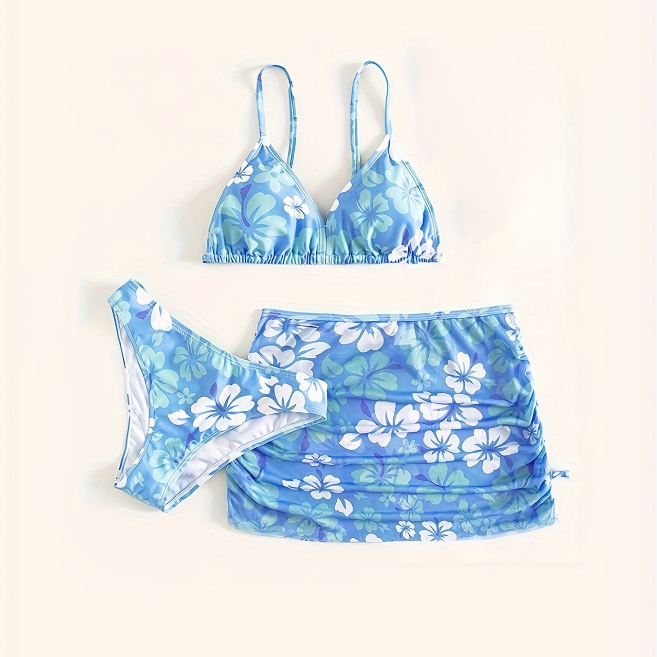 

Sweet Flora Graphic 3pcs Bikini Swimwear Set Girls Casual Cute Bathing Suit Summer Hawaii Beachwear