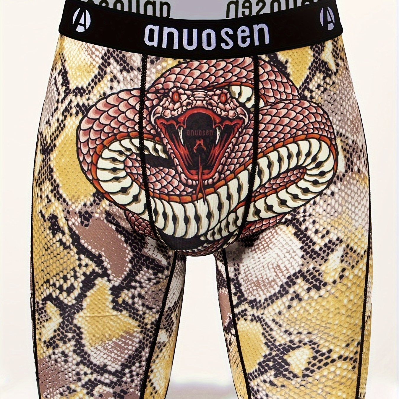 

Men's Snake Print Fashion Novelty Graphic Long Boxer Briefs Shorts, Anti-wear Legs Quick-drying Breathable Comfy Boxer Trunks, Sports Briefs, Men's Underwear