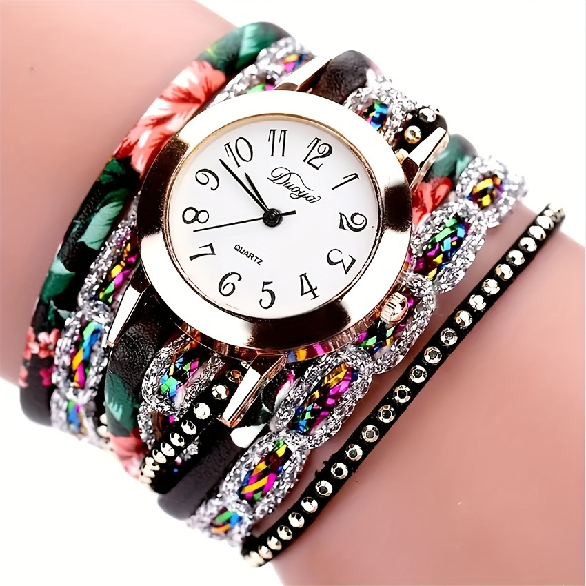 

Colorful Rhinestone Bracelet Watch Rivet Circle Women Boho Rivet Wrist Watches Alloy Pointer Round Quartz Watches