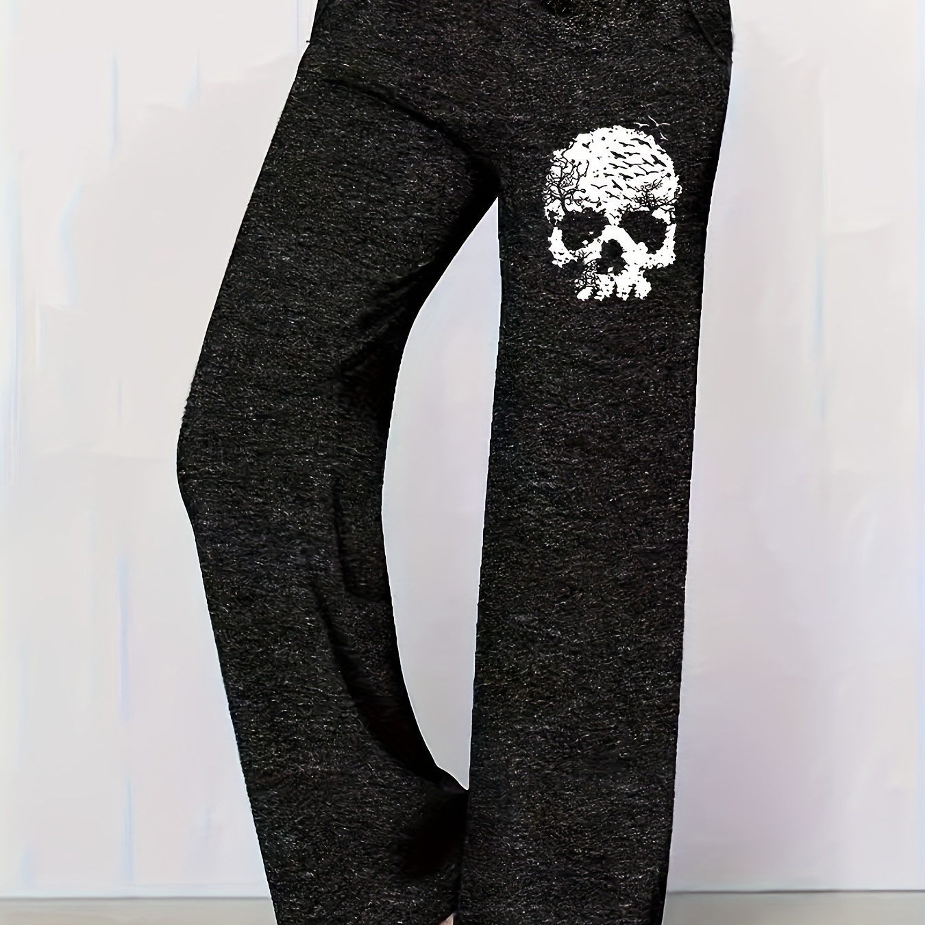 

Skull Drawstring Pants, Casual Wide Leg Comfy Pants, Women's Clothing