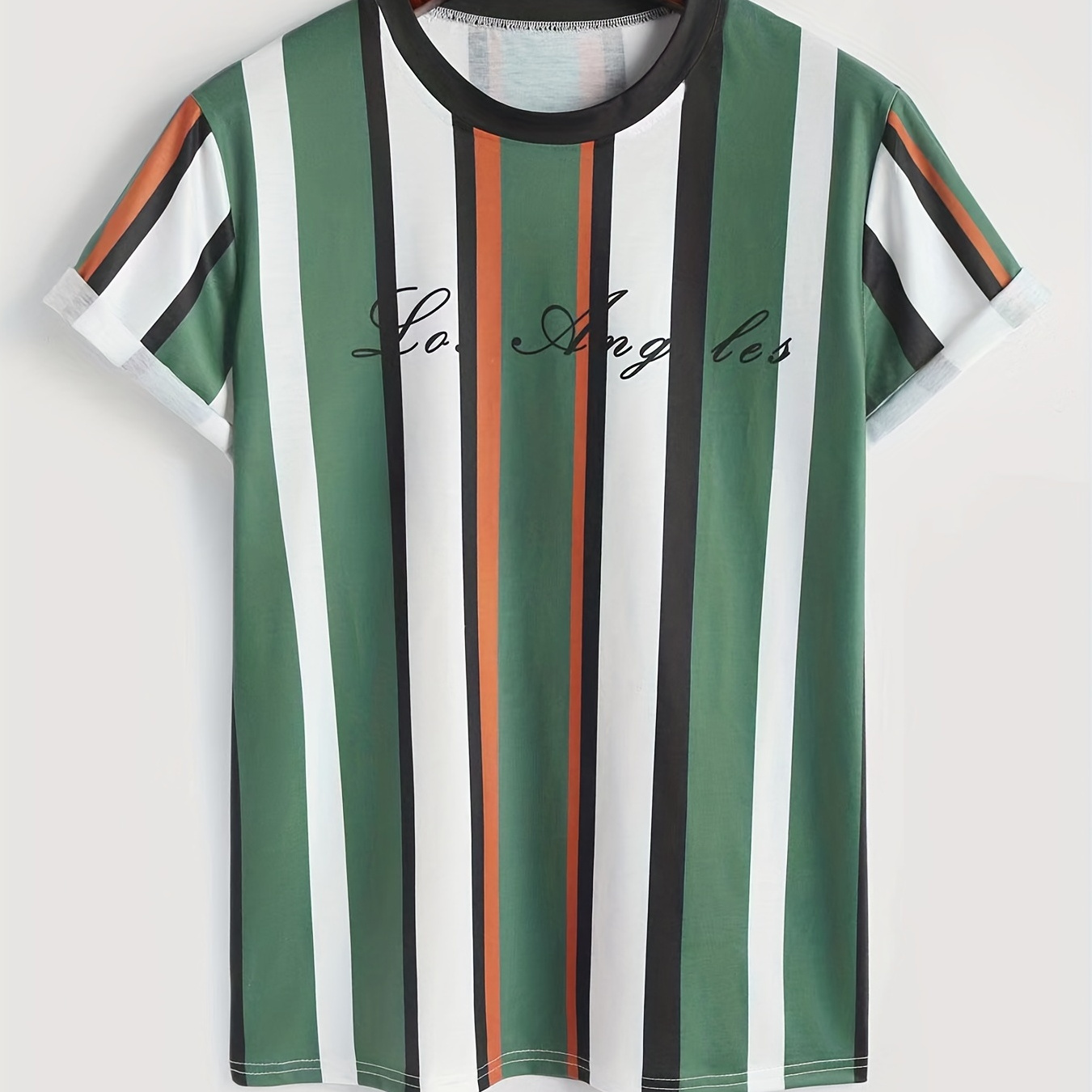 

Stripe & Letter Pattern Print Men's Comfy T-shirt, Graphic Tee Men's Summer Outdoor Clothes, Men's Clothing, Tops For Men