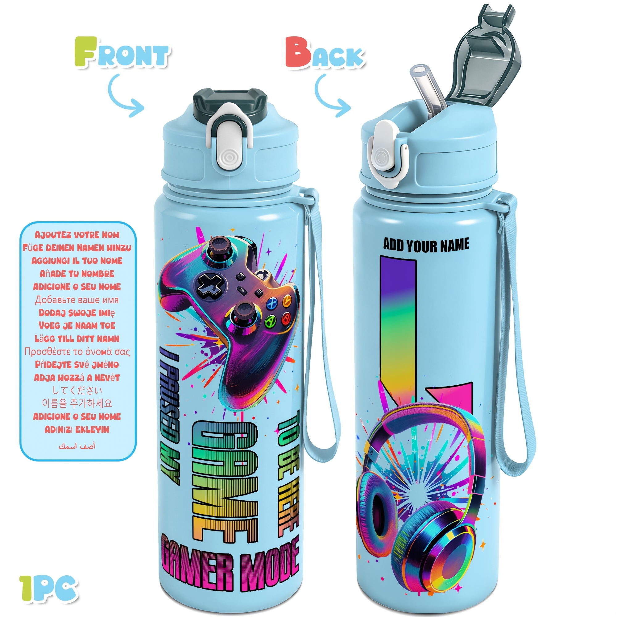 Image of 1pc 25oz Personalized Name Sports Water Bottle With Personalized Cow Time Marker And Hydration Reminders, Suitable For Sports, Fitness, Outdoor Travel, Durable Large Capacity Hiking Wa