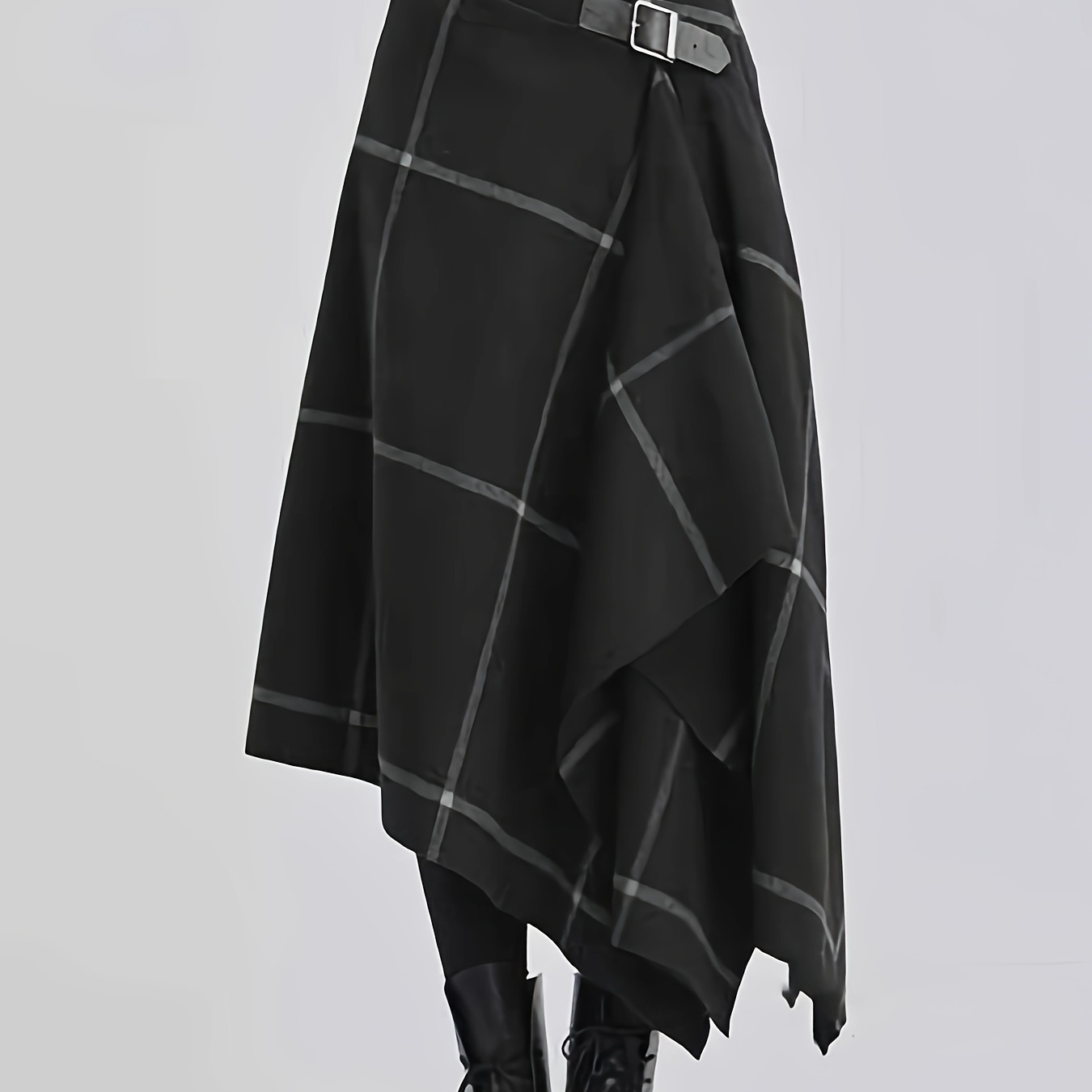 

Plaid Print High Waist Skirt, Stylish A-line Asymmetric Hem Skirt For Spring & Summer, Women's Clothing