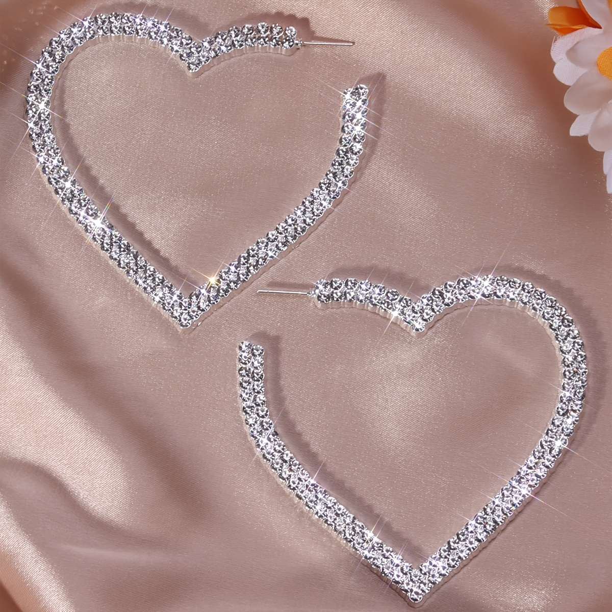 

Exaggerated Big Heart Rhinestone Hoop Earrings For Women Girls Jewelry Gift