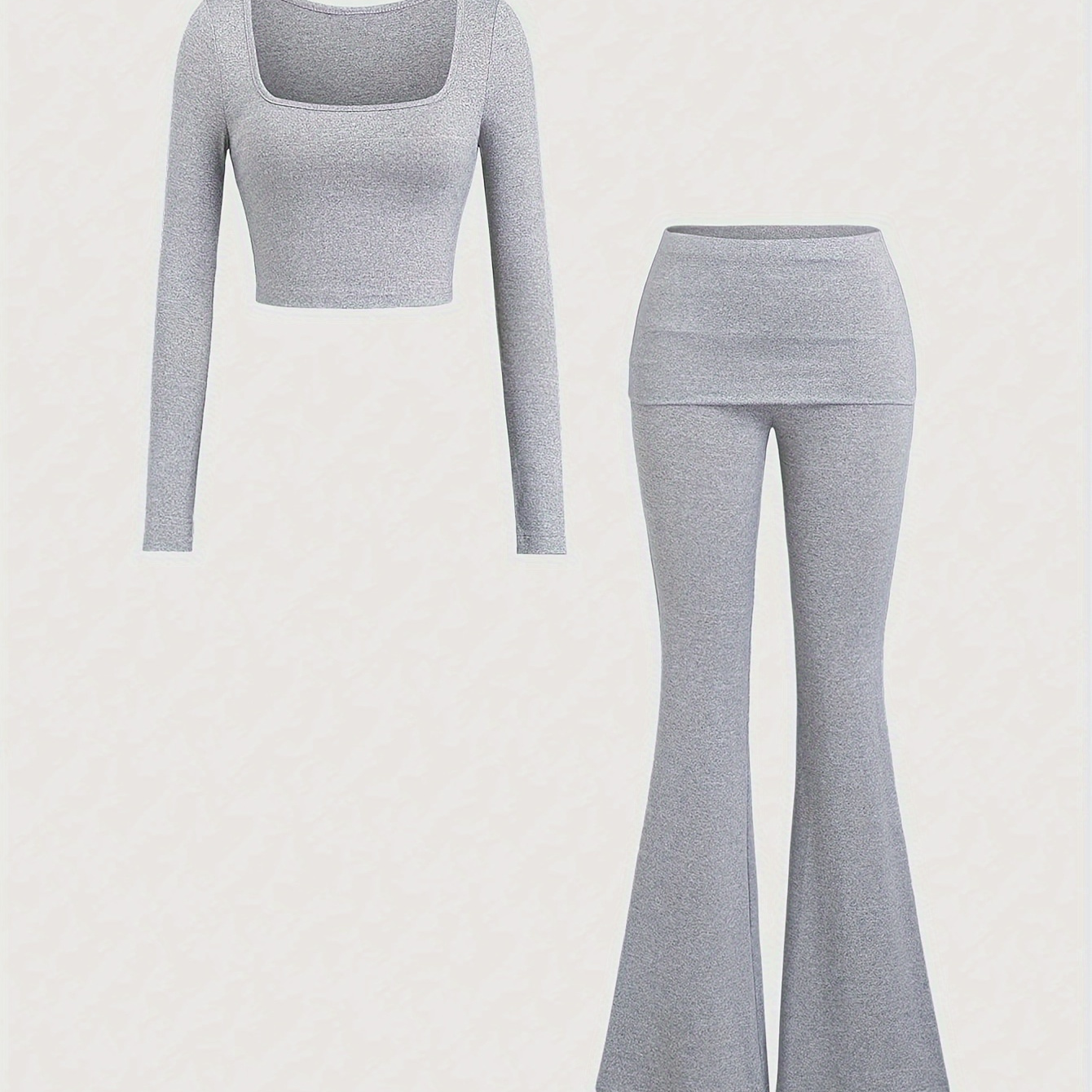 

Women's Outfit: Long Sleeve Tee & Pants Set - Stretchy Polyester ,