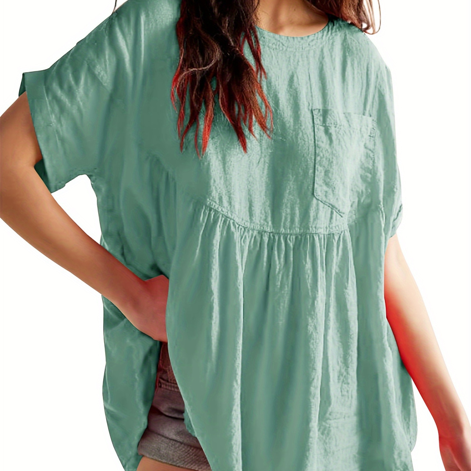 

Womens Summer Babydoll Tops Casual Loose Fit Peplum Oversized Tunic Shirts T-shirt