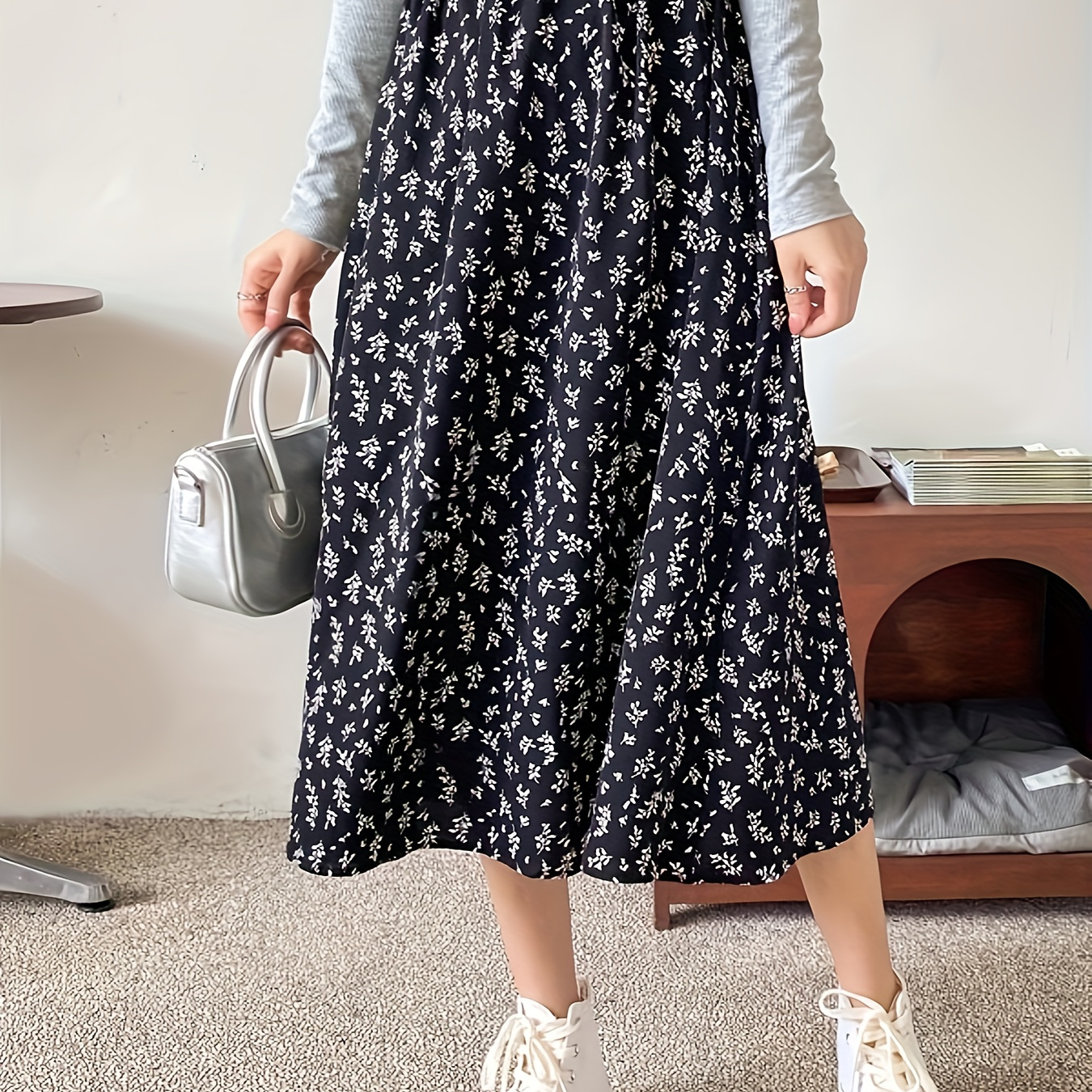 Floral Print High Waist Skirt, Cute Asymmetrical Skirt For Spring