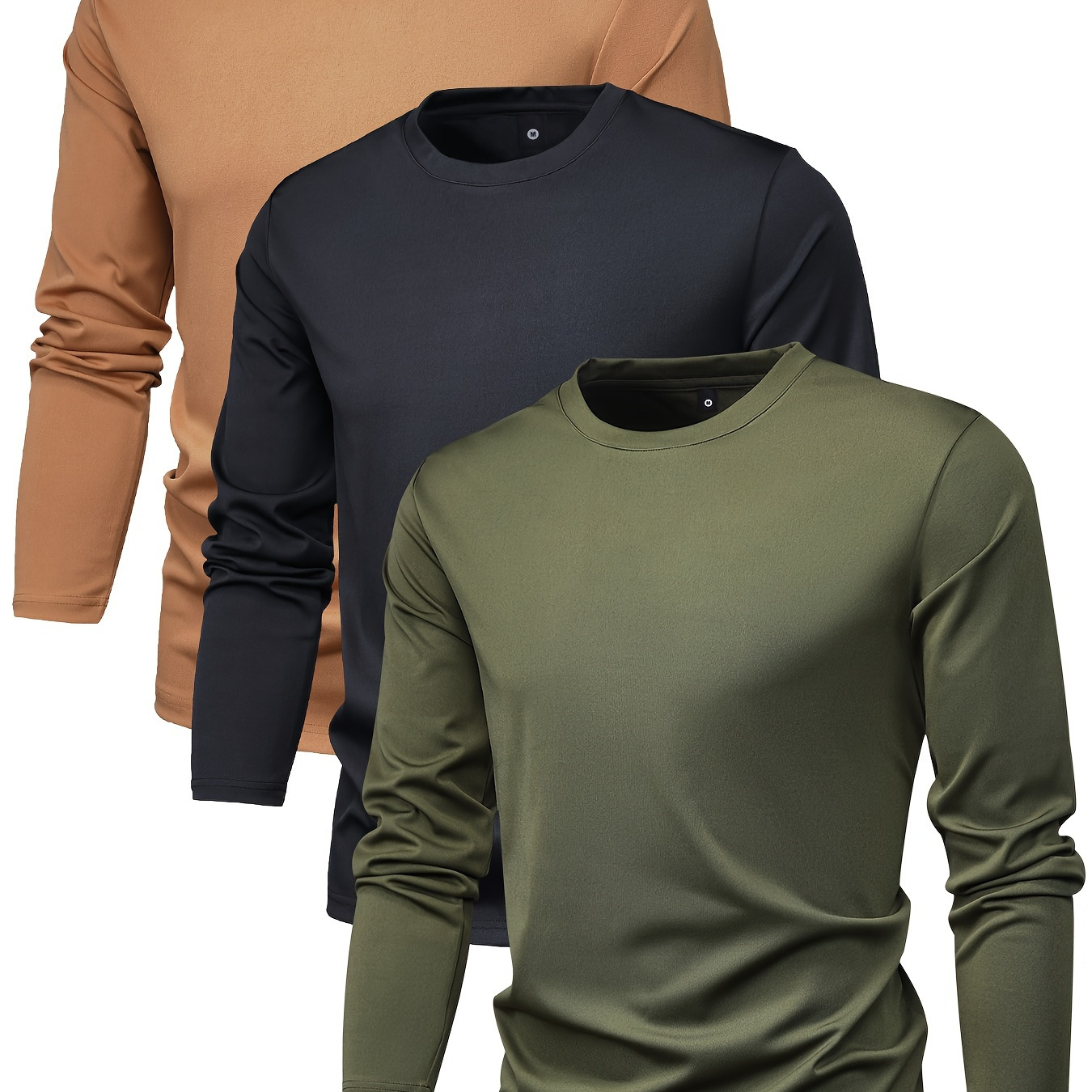

3pcs Men's Crew Neck Long Sleeve Active T-shirt Tee, Casual Comfy Shirts For Spring Summer Autumn, Men's Clothing Tops