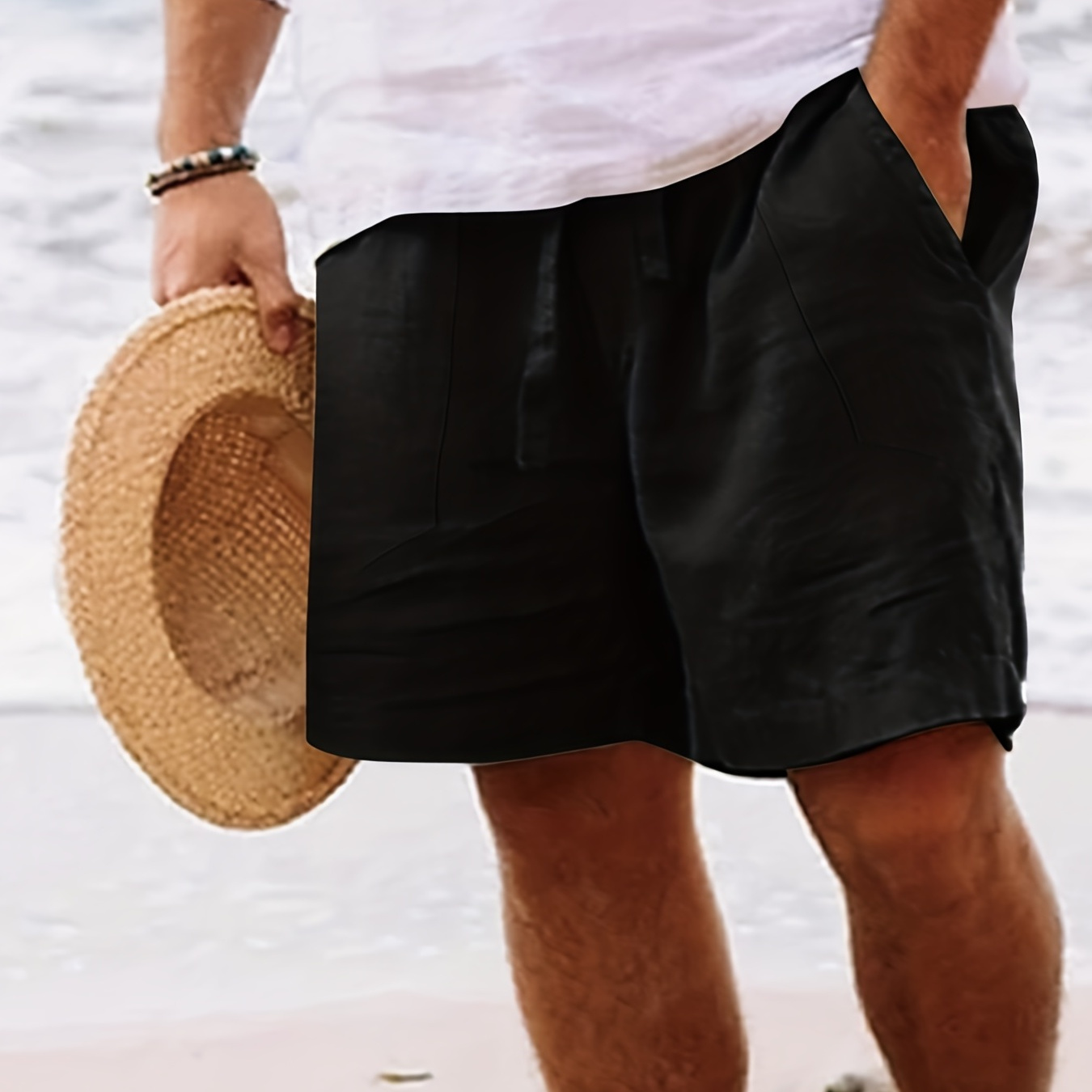 

Men's Trendy Solid Shorts, Casual Comfy Breathable Drawstring Shorts For Outdoor, Men's Clothing For Summer