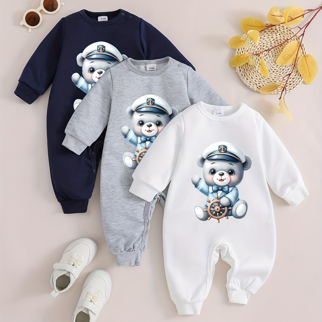 

3pcs Bear Graphic Printed Boy's Long Sleeves For & , And ,