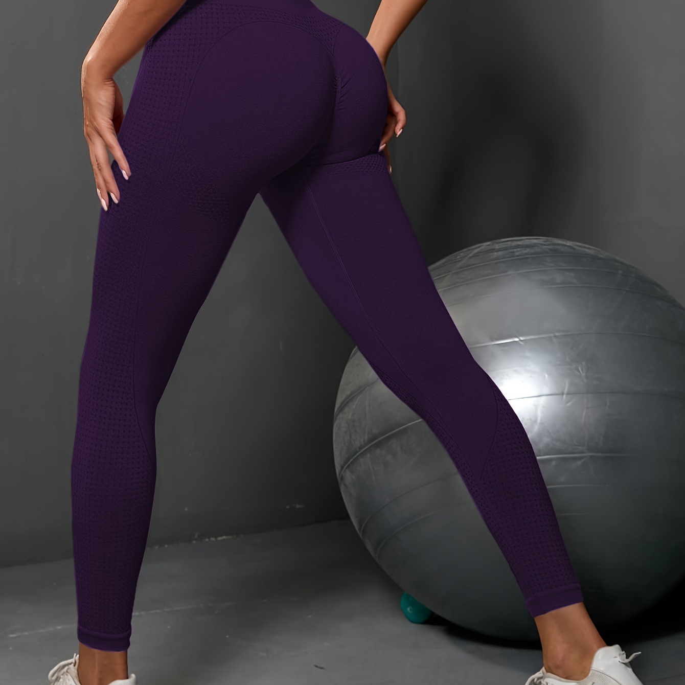Solid High Waist Ribbed Yoga Pants Seamless Slim Fitted - Temu New Zealand