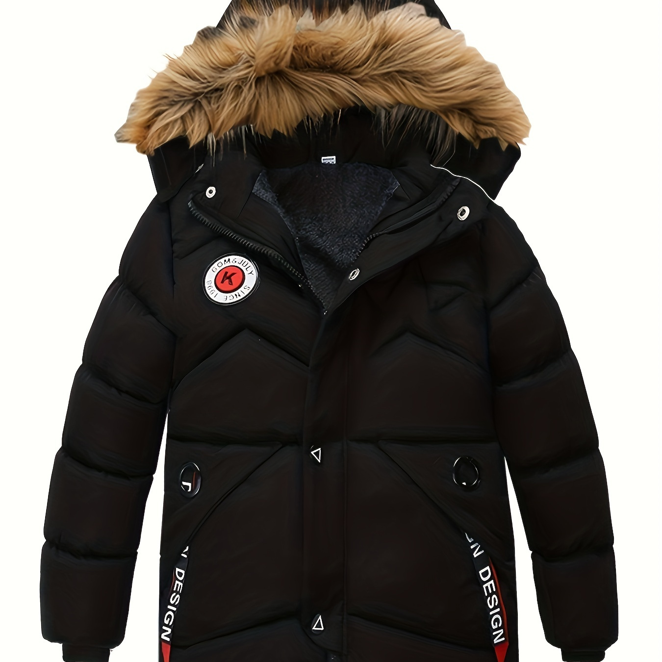 

Kid's Trendy Fleece Lining Down Jacket, Warm Zip Up Hooded Coat, Boy's Clothes For Winter Outdoor, As Gift