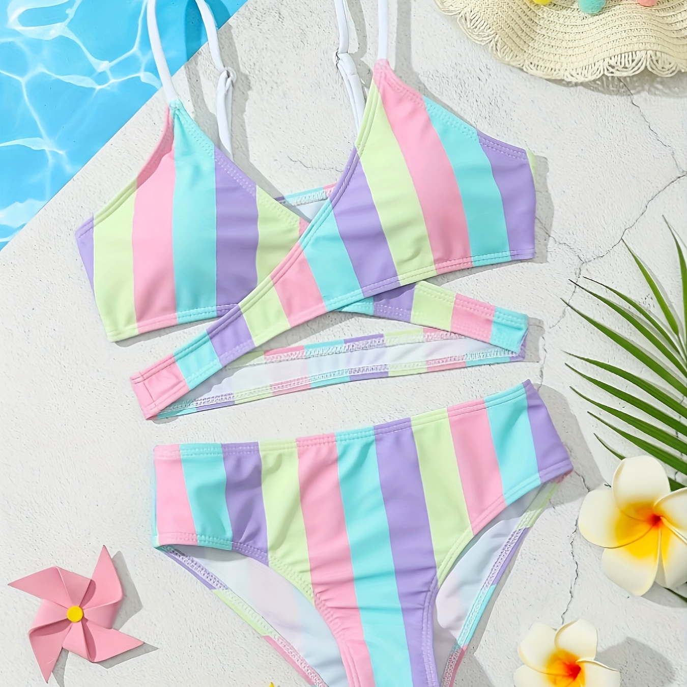 

Women's Striped Bikini Set, Two-piece Swimsuit, Colorful Swimwear With Adjustable Straps, Summer Beachwear