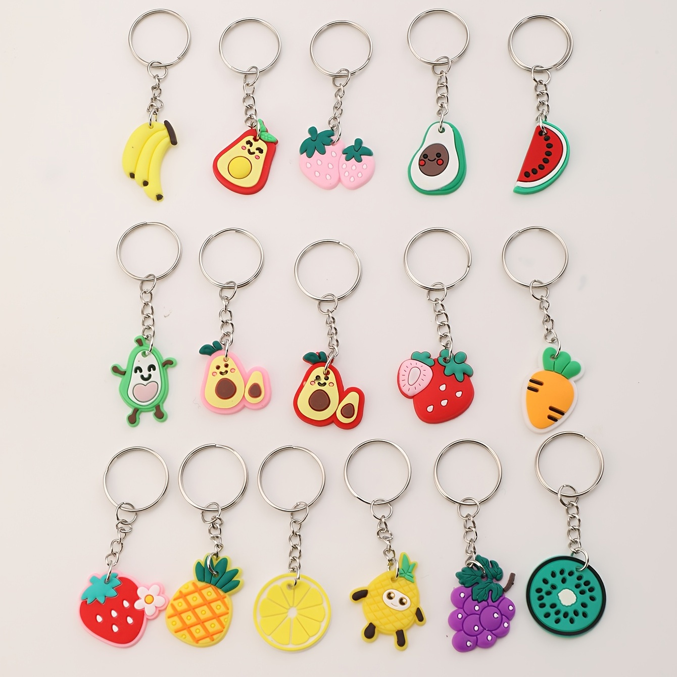 

16pcs Cartoon Fruit Design Keyring Key Chain Pendant Strawberry Pattern Keychain Decor Purse Bag Charms Decoration For Car Bag