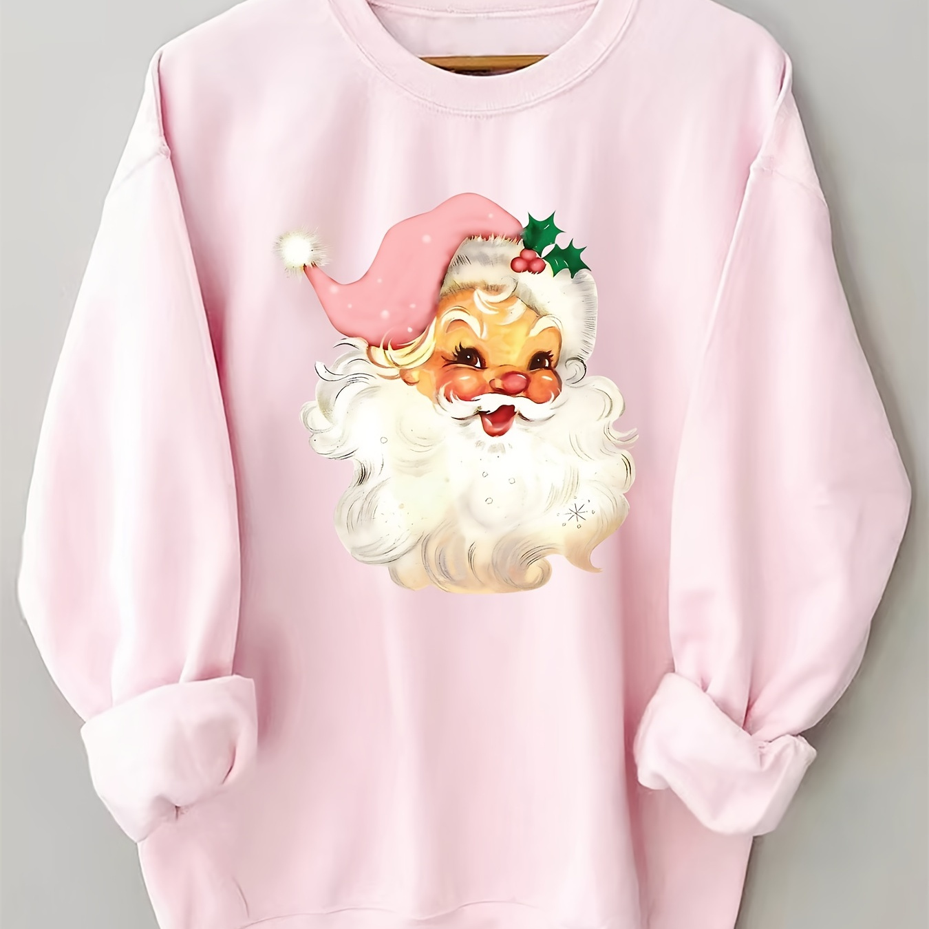 

Christmas Santa Claus Print Loose Sweatshirt, Casual Long Sleeve Crew Neck Sweatshirt, Women's Clothing