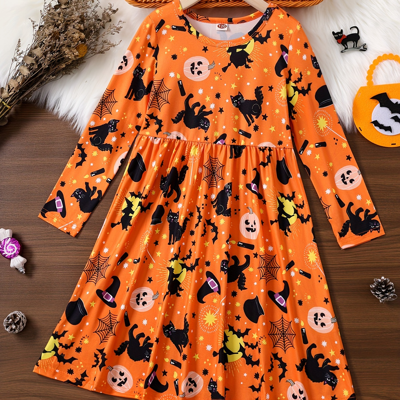 

Girls & Bats Full Print Long Sleeve Dress, Sweet & Fashion Dresses Perfect For Party, Holiday Gift