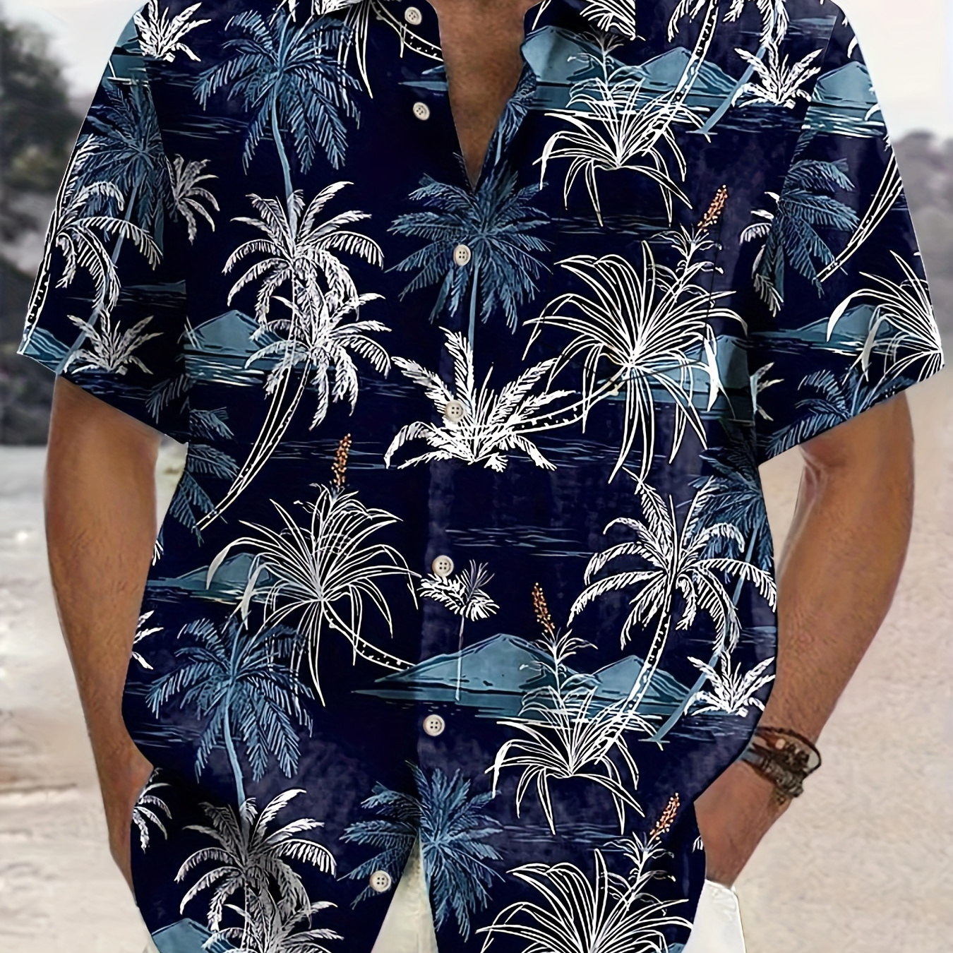 

Plus Size Lapel Mens Hawaiian Shirt Fully Print Coconut Tree Pattern Shirts, Top Blouse Shirts, Short Sleeve, Button Down Dress Shirts