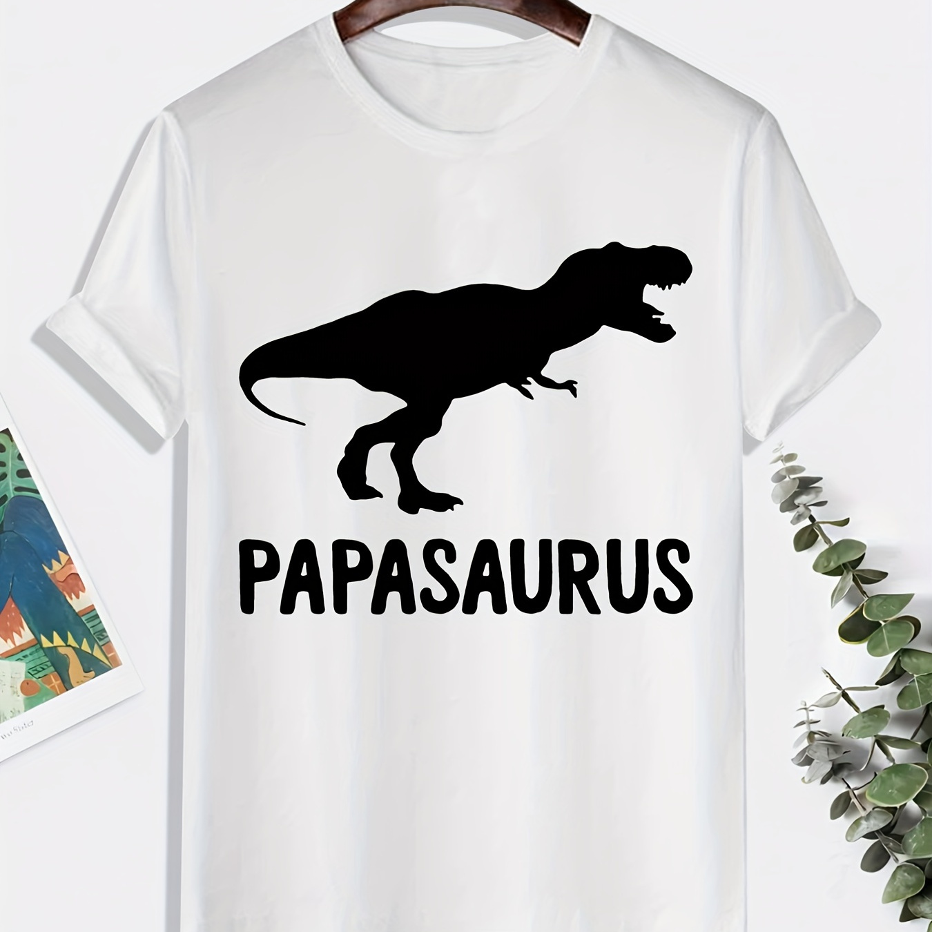 

Roar Dinosaur Graphic Print Men's Creative Top, Casual Short Sleeve Crew Neck T-shirt, Men's Clothing For Summer Outdoor