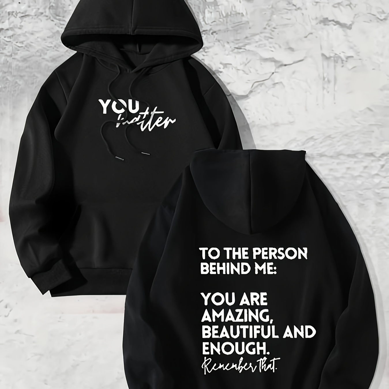 

Plus Size You Matter Print Hoodie, Casual Long Sleeve Pocket Drawstring Hoodies, Women's Plus Size clothing