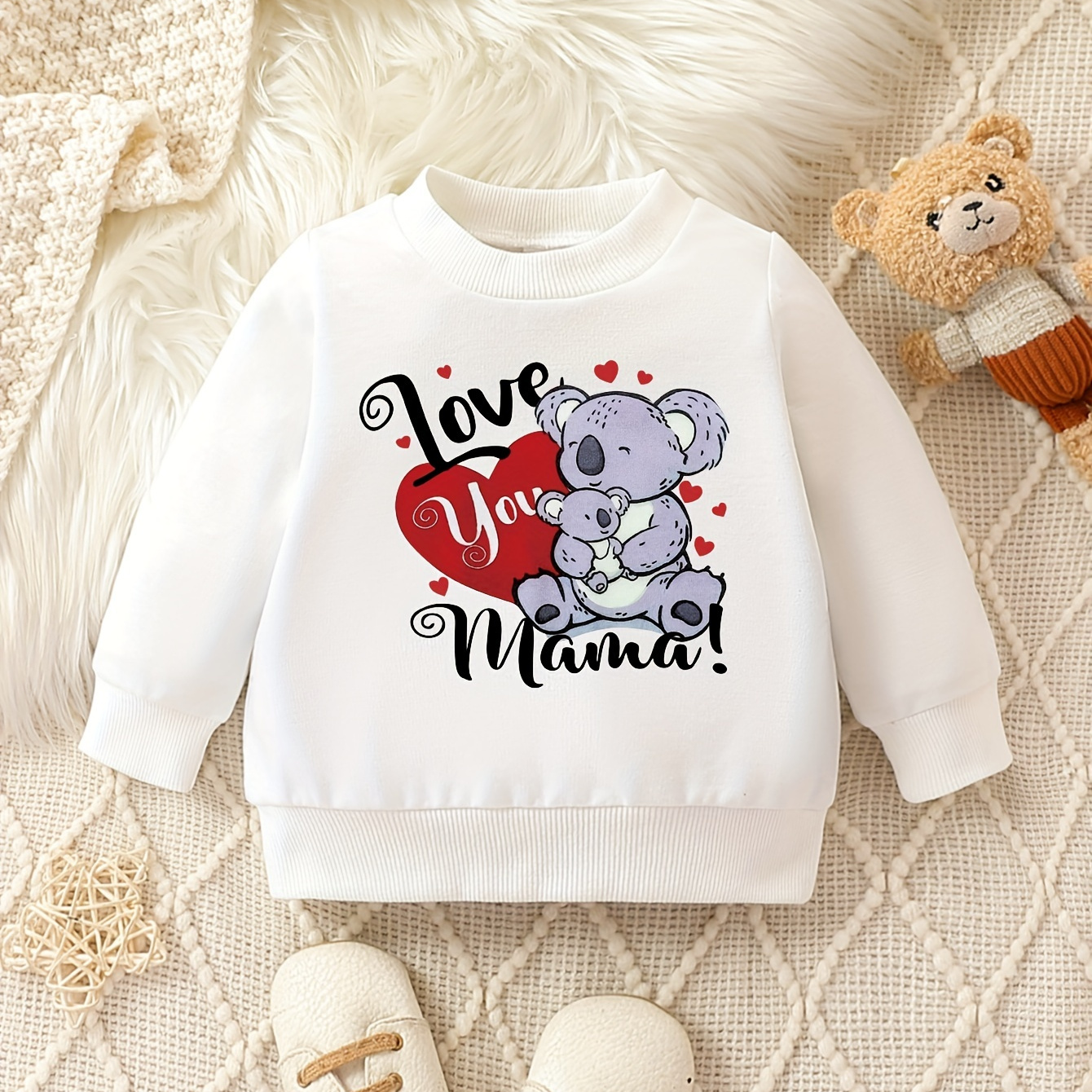 Love You Mama Bear Print Girls Graphic Long Sleeve Sweatshirt