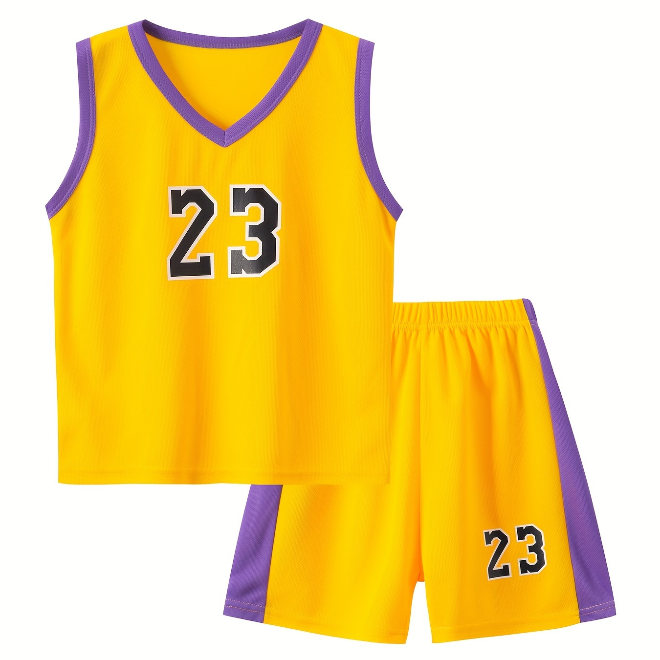 

2pcs Boys Breathable Sports V-neck #23 Basketball Jersey Set, Casual Sleeveless Vest&shorts, Quick-drying Tank Tops And Shorts For Training Competition