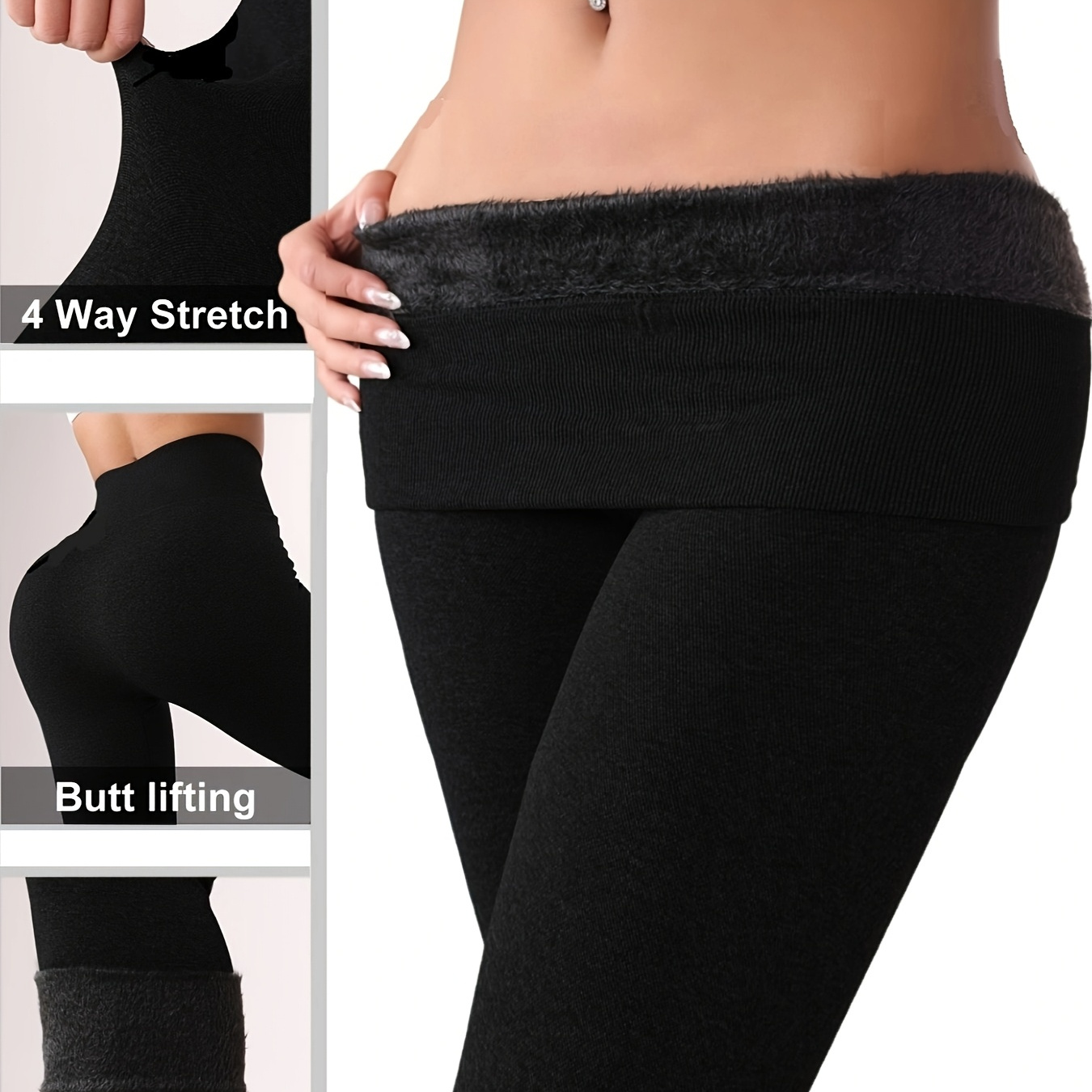 

Women's High-waisted Fleece-lined Leggings - Seamless, Stretchy, Thermal Pants For Fall & Winter, Fleece Interior, Butt Lifting Design, Machine Washable, High Waisted Leggings