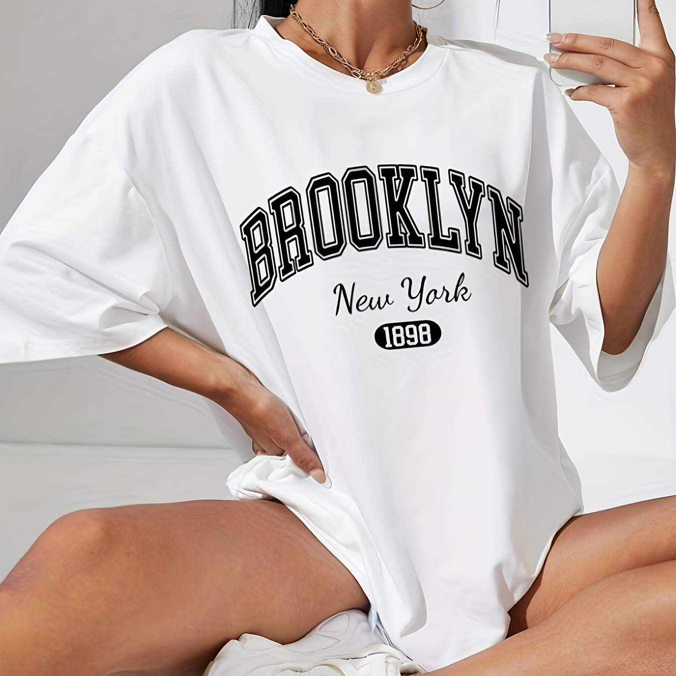 

Neck T-shirt, Casual Short Sleeve Top For , Women's Clothing