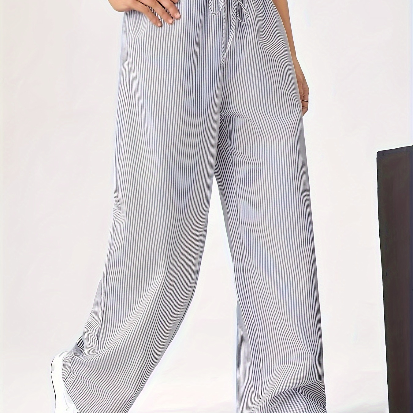 

Stripe Print Wide Leg Pants, Casual Drawstring Waist Loose Pants For Spring & Summer, Women's Clothing