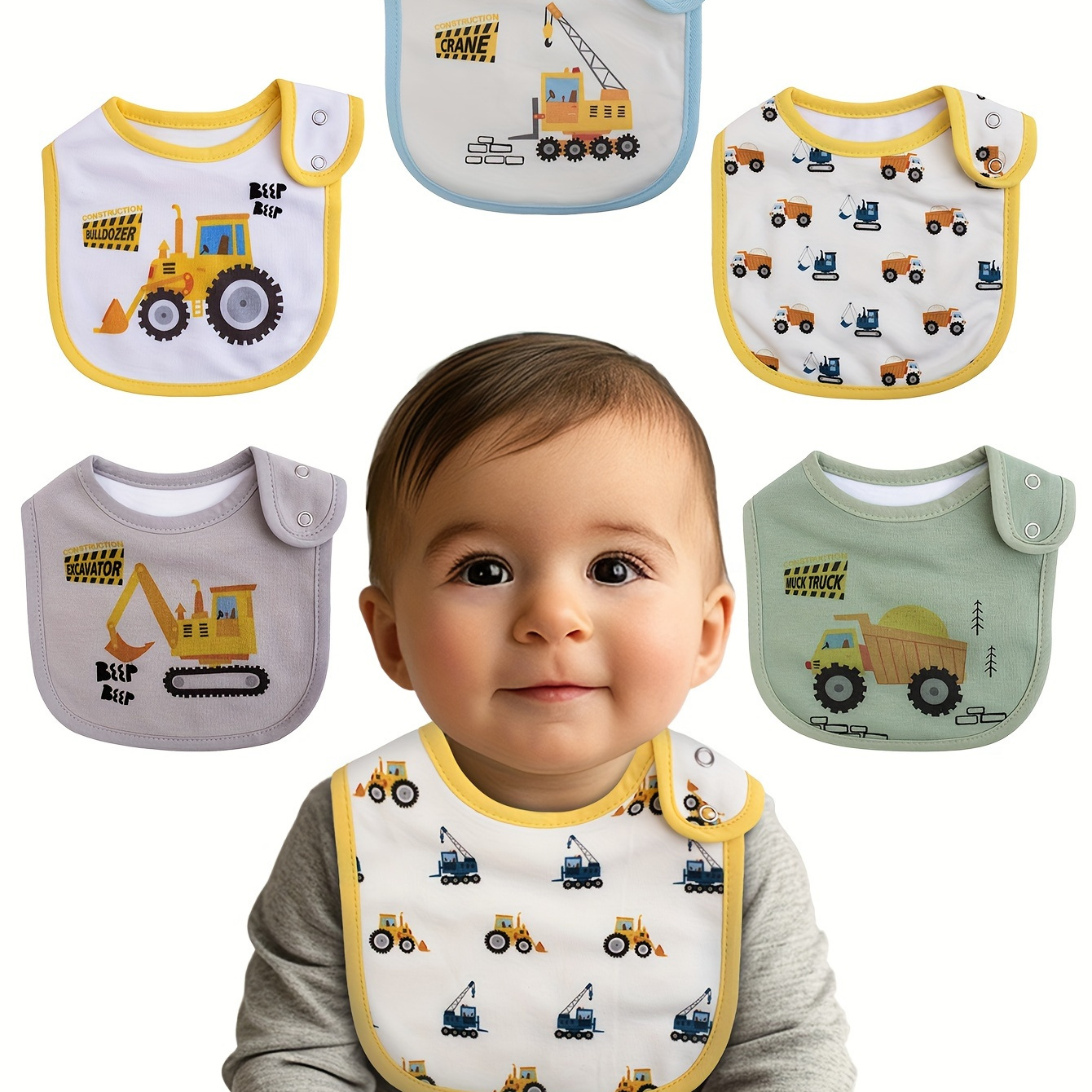 

6-piece Set Of Cartoon-printed, Adjustable Snap-on Waterproof Feeding Bibs For Boys And Girls, Suitable For Spring, Summer, Autumn, And Winter.