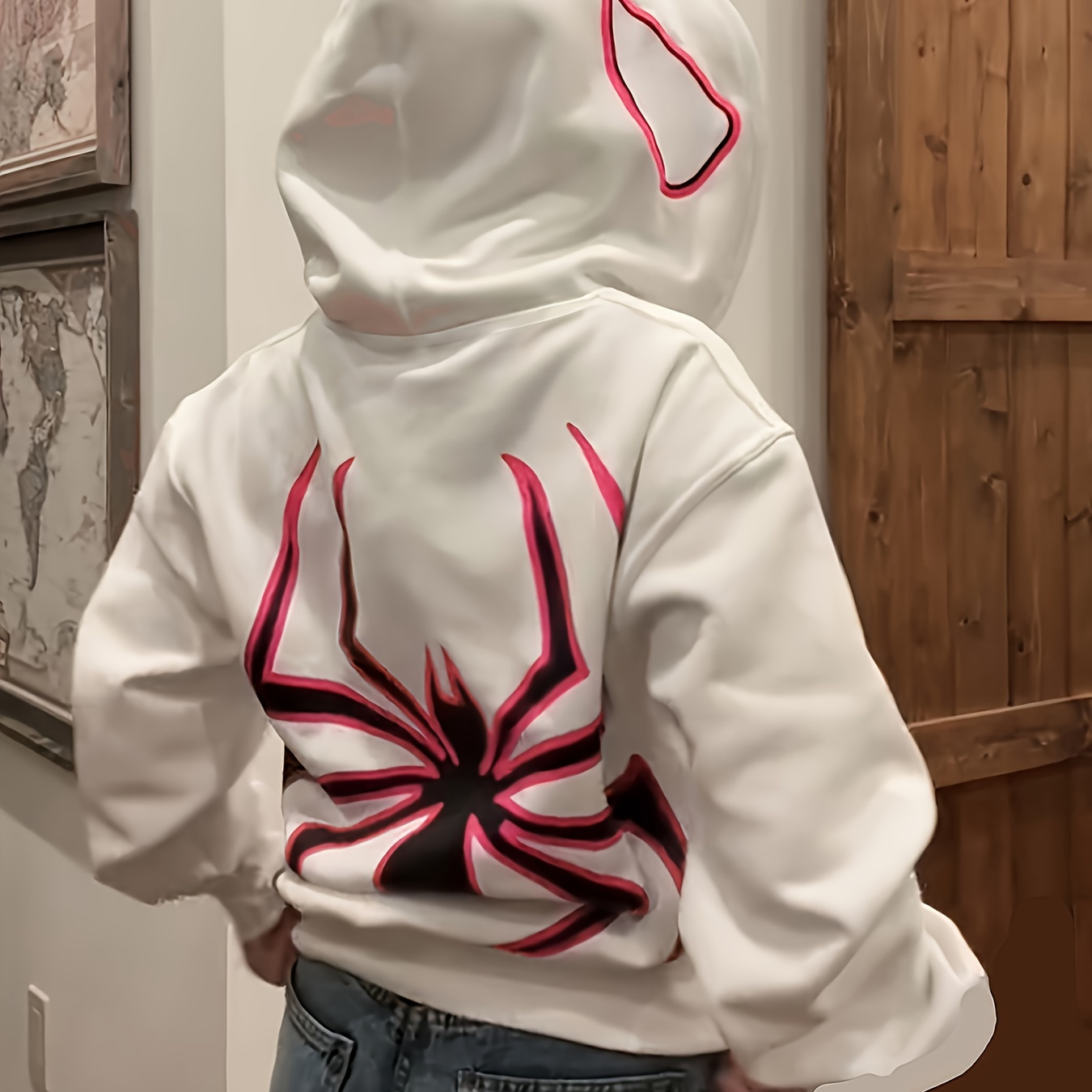 

Spider Graphic Print Zip Up Hoodie, Casual Long Sleeve Hoodie Outerwear, Women's Clothing